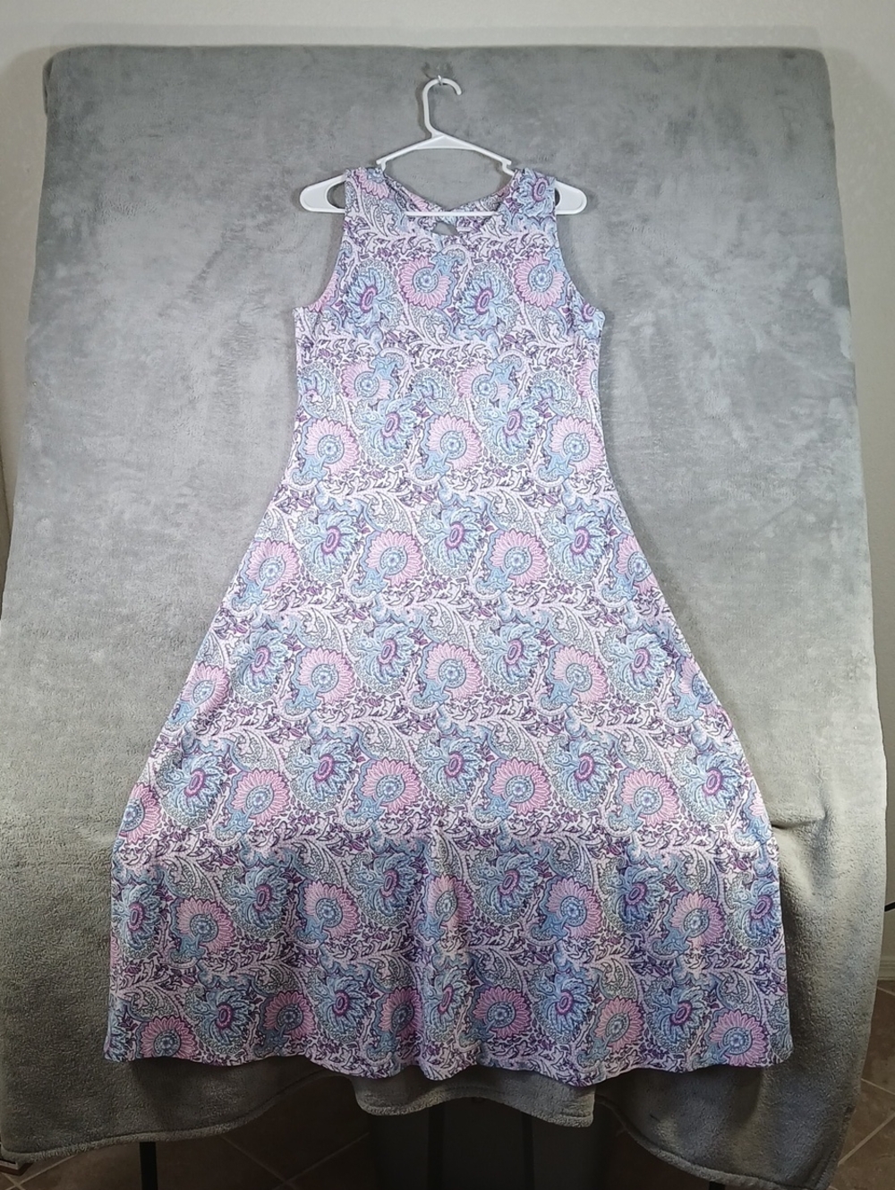 Talbots Sleeveless Womens Maxi Dress in Pink & Light Blue Paisley Large